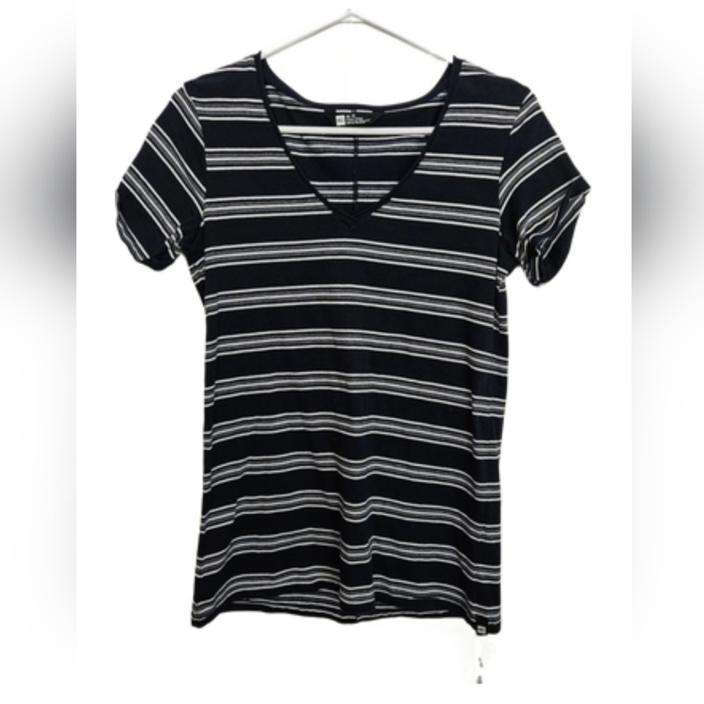 MEC Classic Stretch Tshirt, Deep Navy With Ladder Stripes, XS, NWT